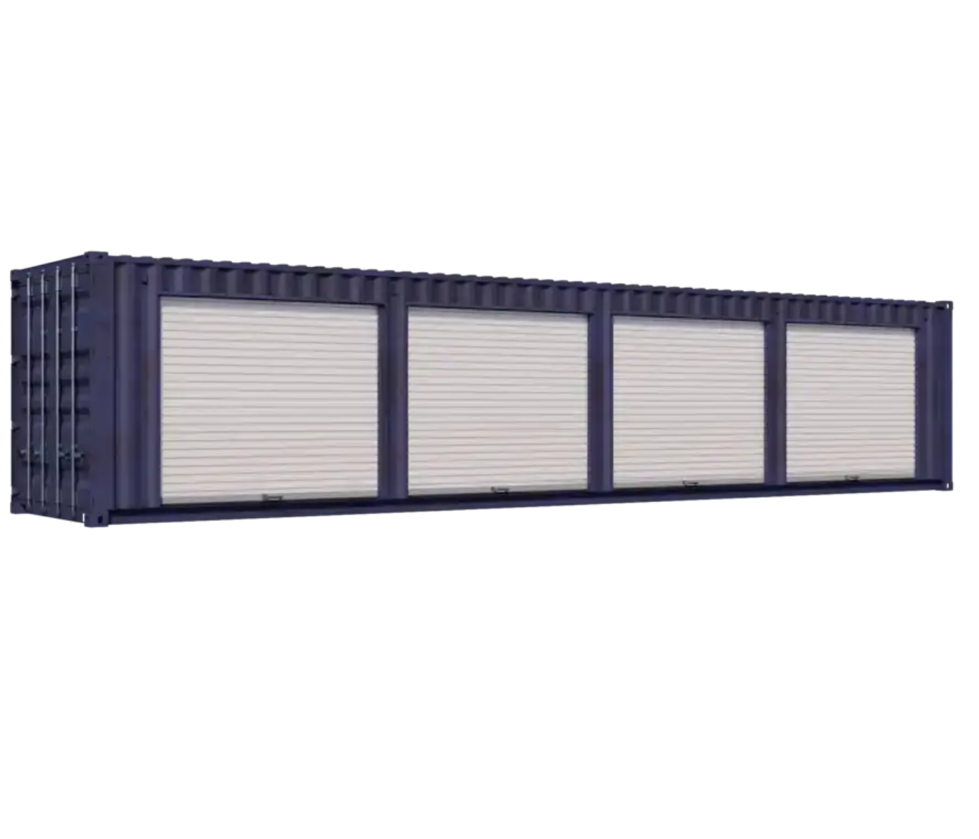 40ft Used Storage Container w/ Four 8ft Roll-up Doors on Right Side